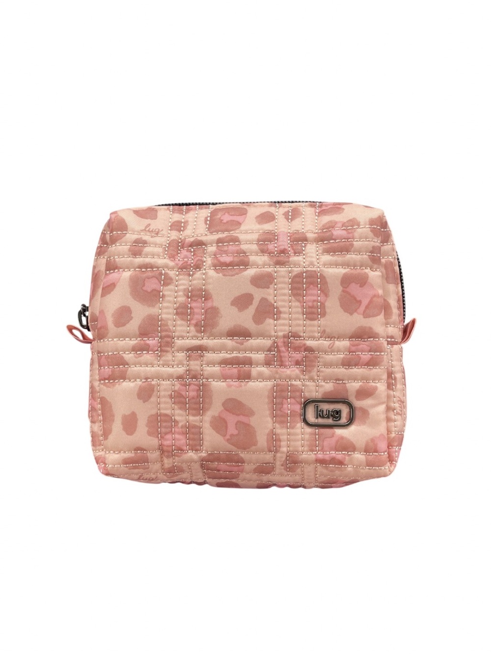Lug Domino Quilted Cosmetic Storage Pouch in Faded Pink Leopard